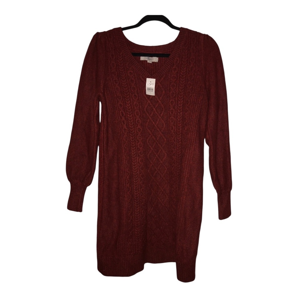 LOFT Burgundy Long Sleeve Knit Dress